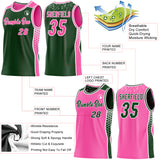 Custom Green Pink-White Side Panel Stripe Geometric Triangle Gradient Dot Reversible Double Side Sublimation Basketball Set Jersey