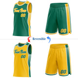Custom Kelly Green Gold-White Side Panel Stripe Geometric Triangle Gradient Dot Reversible Double Side Sublimation Basketball Set Jersey