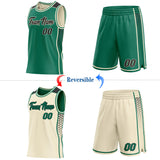 Custom Kelly Green Black-Cream Side Panel Stripe Geometric Triangle Gradient Dot Reversible Double Side Sublimation Basketball Set Jersey