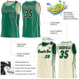 Custom Kelly Green Black-Cream Side Panel Stripe Geometric Triangle Gradient Dot Reversible Double Side Sublimation Basketball Set Jersey