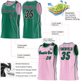Custom Kelly Green Black-Light Pink Side Panel Stripe Geometric Triangle Gradient Dot Reversible Double Side Sublimation Basketball Set Jersey