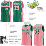 Custom Kelly Green Medium Pink-White Side Panel Stripe Geometric Triangle Gradient Dot Reversible Double Side Sublimation Basketball Set Jersey