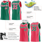 Custom Kelly Green Neon Pink-White Side Panel Stripe Geometric Triangle Gradient Dot Reversible Double Side Sublimation Basketball Set Jersey