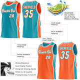 Custom Teal White-Orange Side Panel Stripe Geometric Triangle Gradient Dot Reversible Double Side Sublimation Basketball Set Jersey
