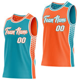 Custom Teal White-Orange Side Panel Stripe Geometric Triangle Gradient Dot Reversible Double Side Sublimation Basketball Set Jersey