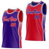 Custom Purple Red-White Side Panel Stripe Geometric Triangle Gradient Dot Reversible Double Side Sublimation Basketball Set Jersey