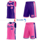 Custom Purple Pink-White Side Panel Stripe Geometric Triangle Gradient Dot Reversible Double Side Sublimation Basketball Set Jersey