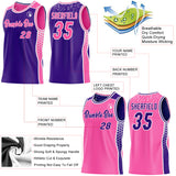 Custom Purple Pink-White Side Panel Stripe Geometric Triangle Gradient Dot Reversible Double Side Sublimation Basketball Set Jersey