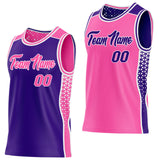 Custom Purple Pink-White Side Panel Stripe Geometric Triangle Gradient Dot Reversible Double Side Sublimation Basketball Set Jersey
