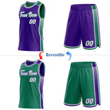 Custom Purple White-Kelly Green Side Panel Stripe Geometric Triangle Gradient Dot Reversible Double Side Sublimation Basketball Set Jersey