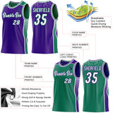 Custom Purple White-Kelly Green Side Panel Stripe Geometric Triangle Gradient Dot Reversible Double Side Sublimation Basketball Set Jersey