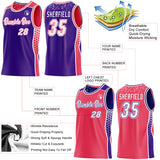 Custom Purple White-Neon Pink Side Panel Stripe Geometric Triangle Gradient Dot Reversible Double Side Sublimation Basketball Set Jersey