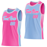 Custom Pink Light Blue-White Side Panel Stripe Geometric Triangle Gradient Dot Reversible Double Side Sublimation Basketball Set Jersey