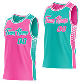 Custom Pink Aqua-White Side Panel Stripe Geometric Triangle Gradient Dot Reversible Double Side Sublimation Basketball Set Jersey
