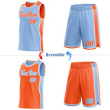 Custom Light Blue Orange-White Side Panel Stripe Geometric Triangle Gradient Dot Reversible Double Side Sublimation Basketball Set Jersey