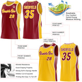 Custom Maroon Gold-White Side Panel Stripe Geometric Triangle Gradient Dot Reversible Double Side Sublimation Basketball Set Jersey