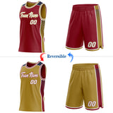 Custom Maroon White Old Gold-Navy Side Panel Stripe Geometric Triangle Gradient Dot Reversible Double Side Sublimation Basketball Set Jersey