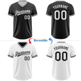 Custom Black-White Reversible Pullover Baseball Jersey Shirt