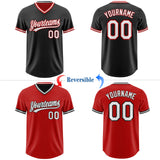 Custom Black White-Red Reversible Pullover Baseball Jersey Shirt