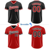 Custom Black Red-White Reversible Pullover Baseball Jersey Shirt