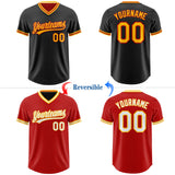 Custom Black Gold-Red Reversible Pullover Baseball Jersey Shirt