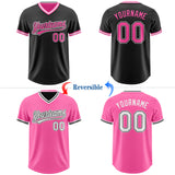 Custom Black Pink-White Reversible Pullover Baseball Jersey Shirt