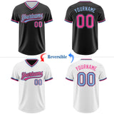 Custom Black Pink-Light Blue Reversible Pullover Baseball Jersey Shirt