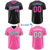 Custom Black Pink-Light Blue Reversible Pullover Baseball Jersey Shirt