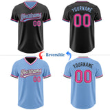 Custom Black Pink-Light Blue Reversible Pullover Baseball Jersey Shirt