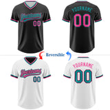 Custom Black Pink-Teal Reversible Pullover Baseball Jersey Shirt