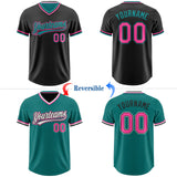 Custom Black Pink-Teal Reversible Pullover Baseball Jersey Shirt