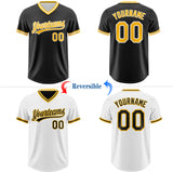 Custom Black Gold-White Reversible Pullover Baseball Jersey Shirt