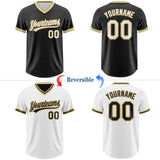 Custom Black White-Old Gold Reversible Pullover Baseball Jersey Shirt