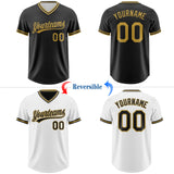 Custom Black-Old Gold Reversible Pullover Baseball Jersey Shirt