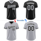 Custom Black Gray-White Reversible Pullover Baseball Jersey Shirt