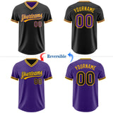 Custom Black Purple-Gold Reversible Pullover Baseball Jersey Shirt