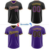 Custom Black Purple-Old Gold Reversible Pullover Baseball Jersey Shirt