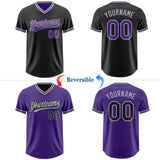 Custom Black Purple-Gray Reversible Pullover Baseball Jersey Shirt