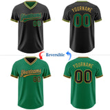 Custom Black Kelly Green-Old Gold Reversible Pullover Baseball Jersey Shirt