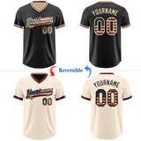 Custom Black Vintage USA Flag Cream-Crimson Reversible Pullover Baseball Jersey Shirt