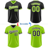 Custom Black Neon Green-White Reversible Pullover Baseball Jersey Shirt