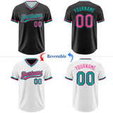 Custom Black Pink-Aqua Reversible Pullover Baseball Jersey Shirt