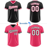 Custom Black White-Neon Pink Reversible Pullover Baseball Jersey Shirt