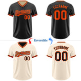 Custom Black Cream Reversible Pullover Baseball Jersey Shirt