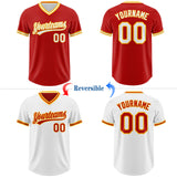Custom Red White-Gold Reversible Pullover Baseball Jersey Shirt