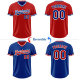 Custom Red Royal-White Reversible Pullover Baseball Jersey Shirt