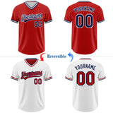 Custom Red Navy-White Reversible Pullover Baseball Jersey Shirt