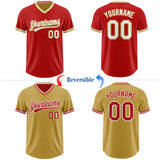 Custom Red White-Old Gold Reversible Pullover Baseball Jersey Shirt