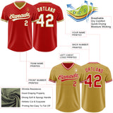 Custom Red White-Old Gold Reversible Pullover Baseball Jersey Shirt