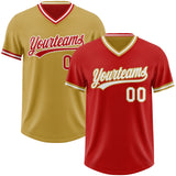 Custom Red White-Old Gold Reversible Pullover Baseball Jersey Shirt